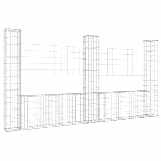 Gabionenkorb U-Form mit 3 Säulen Eisen 260x20x150 cm