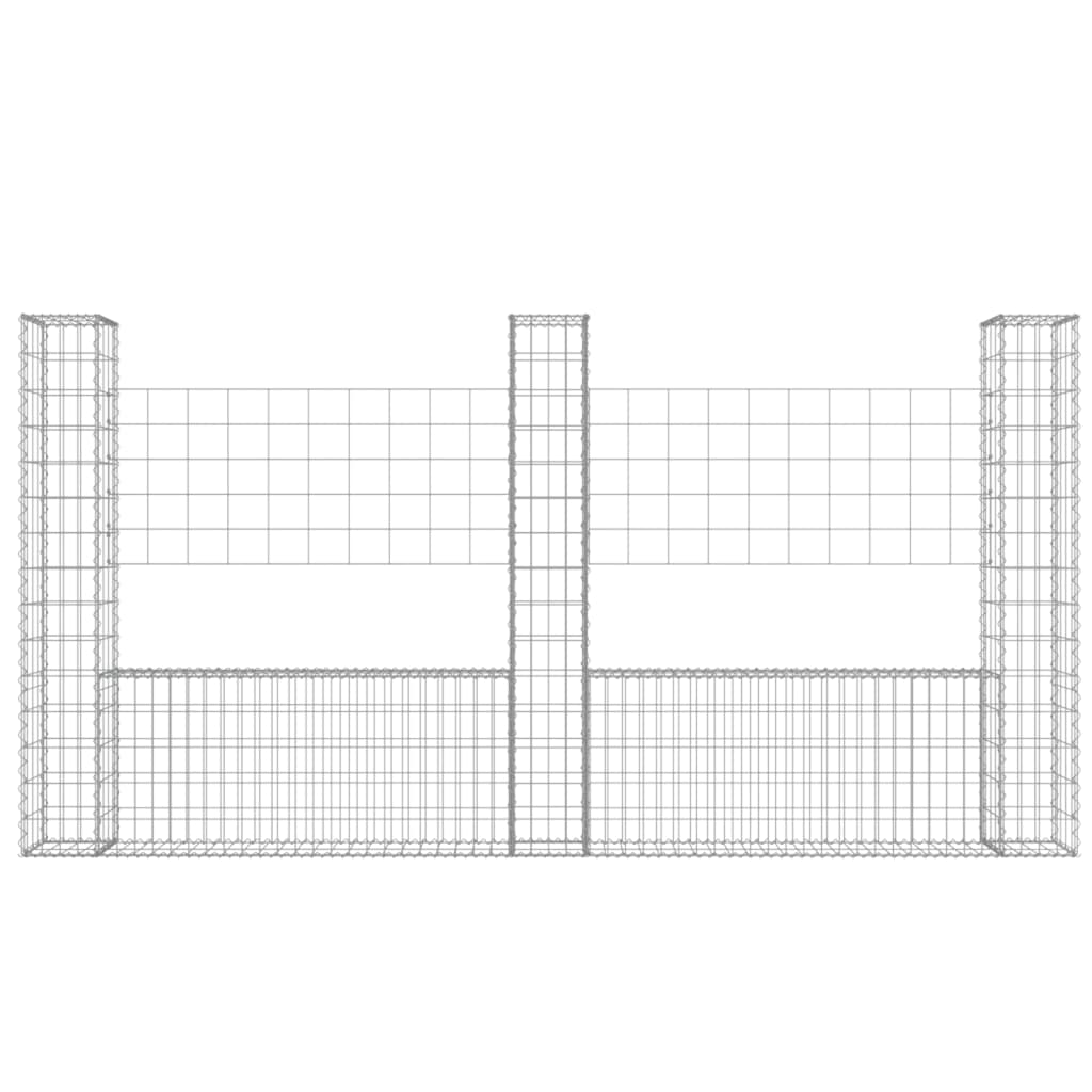 Gabionenkorb U-Form mit 3 Säulen Eisen 260x20x150 cm