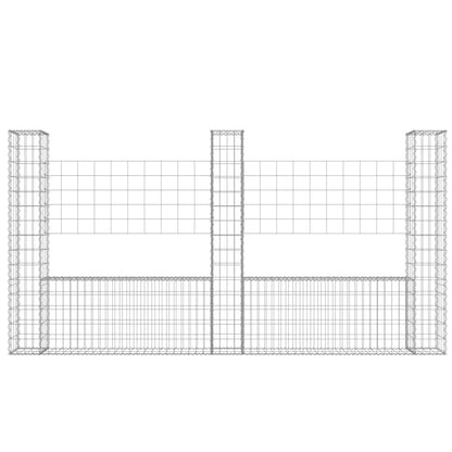 Gabionenkorb U-Form mit 3 Säulen Eisen 260x20x150 cm
