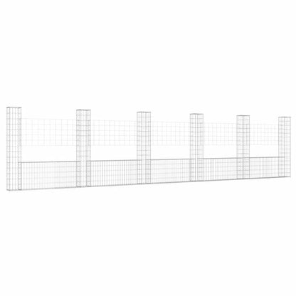 Gabionenkorb U-Form mit 6 Säulen Eisen 620x20x150 cm