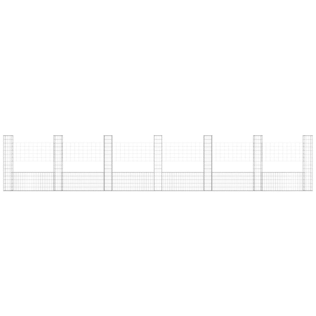 Gabionenkorb U-Form mit 7 Säulen Eisen 740x20x150 cm