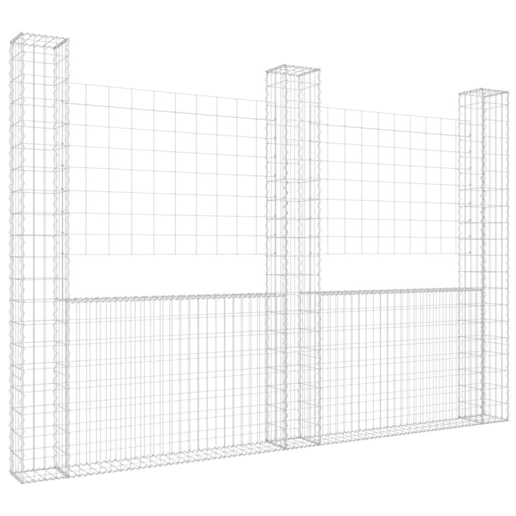 Gabionenkorb U-Form mit 3 Säulen Eisen 260x20x200 cm