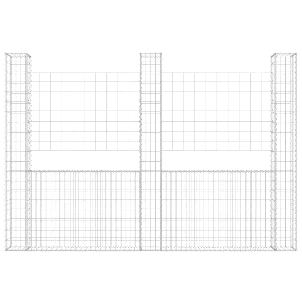 Gabionenkorb U-Form mit 3 Säulen Eisen 260x20x200 cm