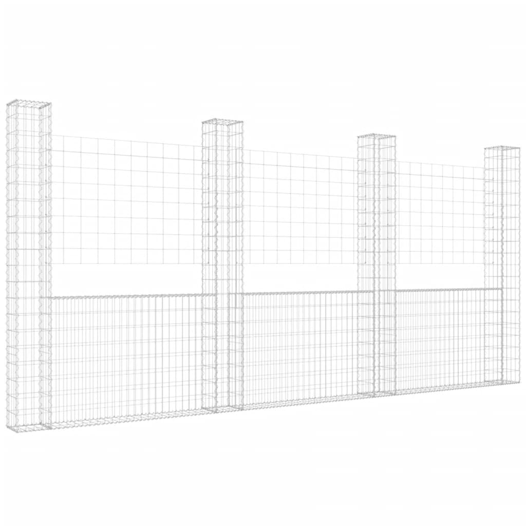 Gabionenkorb U-Form mit 4 Säulen Eisen 380x20x200 cm