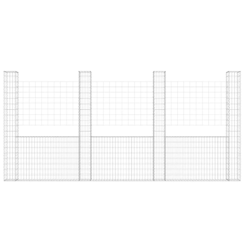 Gabionenkorb U-Form mit 4 Säulen Eisen 380x20x200 cm