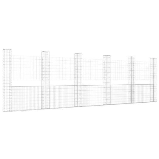 Gabionenkorb U-Form mit 6 Säulen Eisen 620x20x200 cm