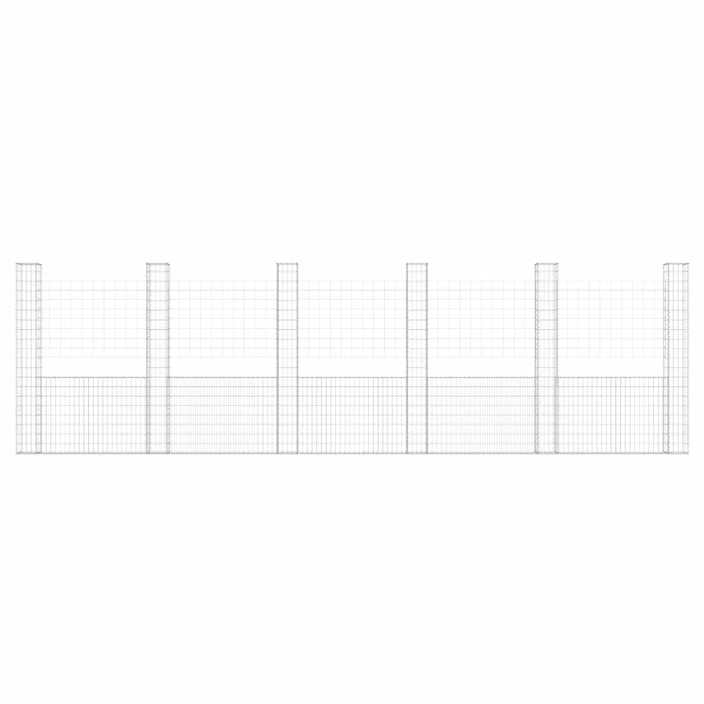 Gabionenkorb U-Form mit 6 Säulen Eisen 620x20x200 cm
