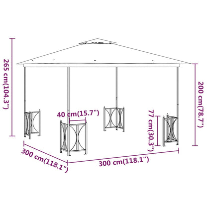 Pavillon mit Seitenwänden & Doppeldach 3x3 m Anthrazit