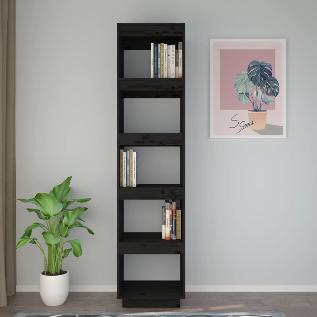 Bücherregal/Raumteiler Schwarz 40x35x167 cm Massivholz Kiefer