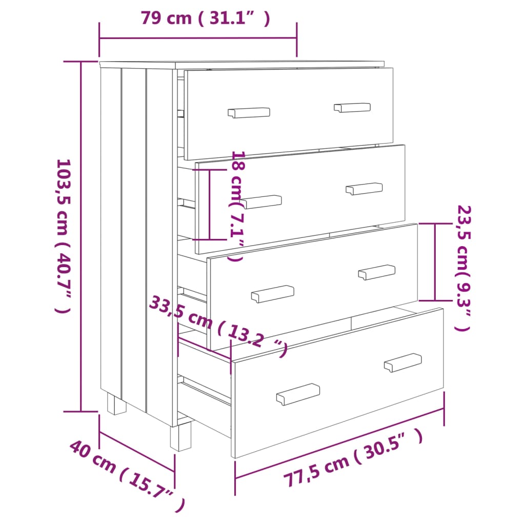 Skænk HAMAR Mørkegrå 79x40x103,5 cm Massiv Fyr
