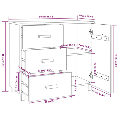 Sideboard HAMAR Weiß 90x40x80 cm Massivholz Kiefer
