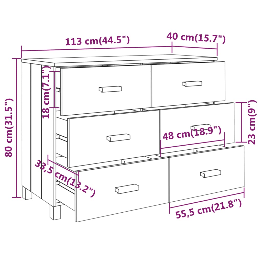 Skænk HAMAR Hvid 113x40x80 cm Massiv Fyr