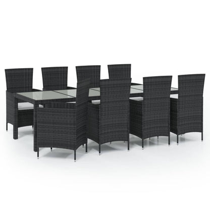 9-tlg. Garten-Essgruppe mit Kissen Poly Rattan Schwarz