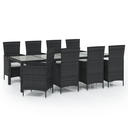 9-tlg. Garten-Essgruppe mit Kissen Poly Rattan Schwarz