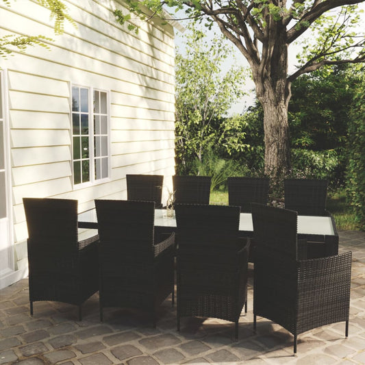 9-tlg. Garten-Essgruppe mit Kissen Poly Rattan Schwarz