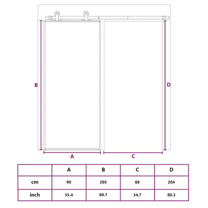 Schiebetür ESG-Mattglas und Aluminium 90x205 cm Weiß