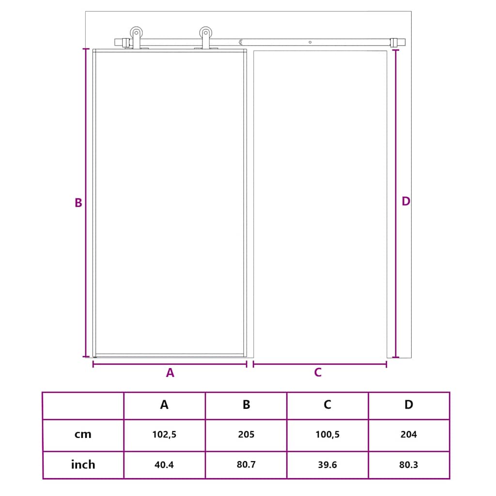 Schiebetür ESG Glas und Aluminium mattiert 102,5x205 cm Schwarz
