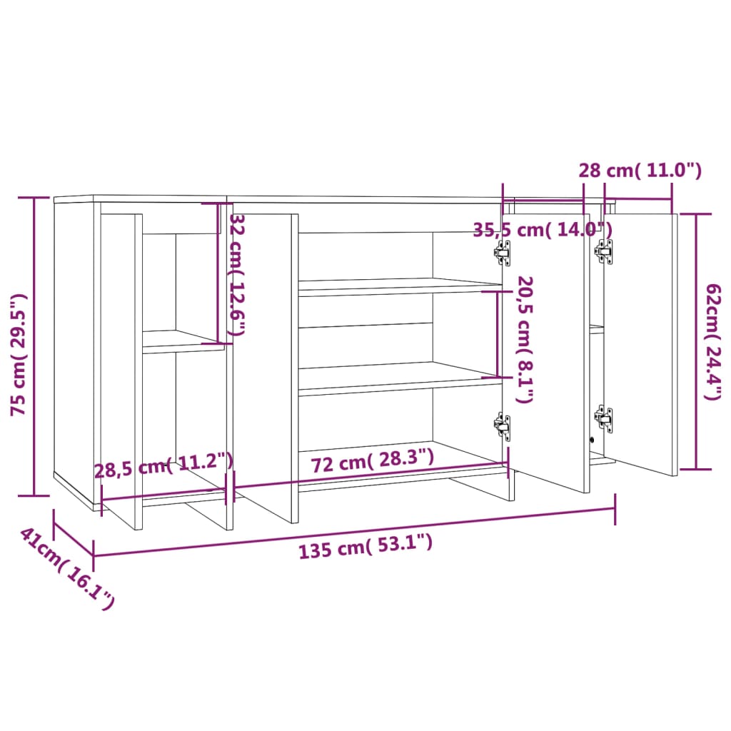 Sideboard Hochglanz-Weiß 135x41x75 cm Holzwerkstoff