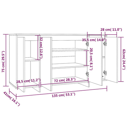 Sideboard Hochglanz-Weiß 135x41x75 cm Holzwerkstoff