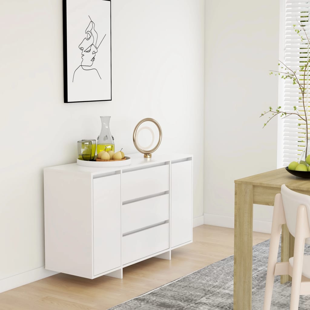 Skænk med 3 skuffer Hvid 120x41x75 cm Træmateriale