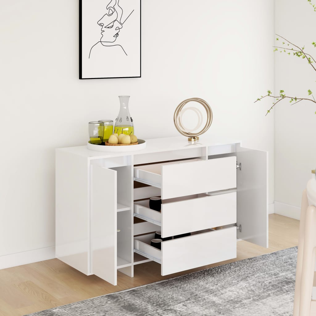Skænk 3 skuffer højglans hvid 120x41x75cm træmateriale