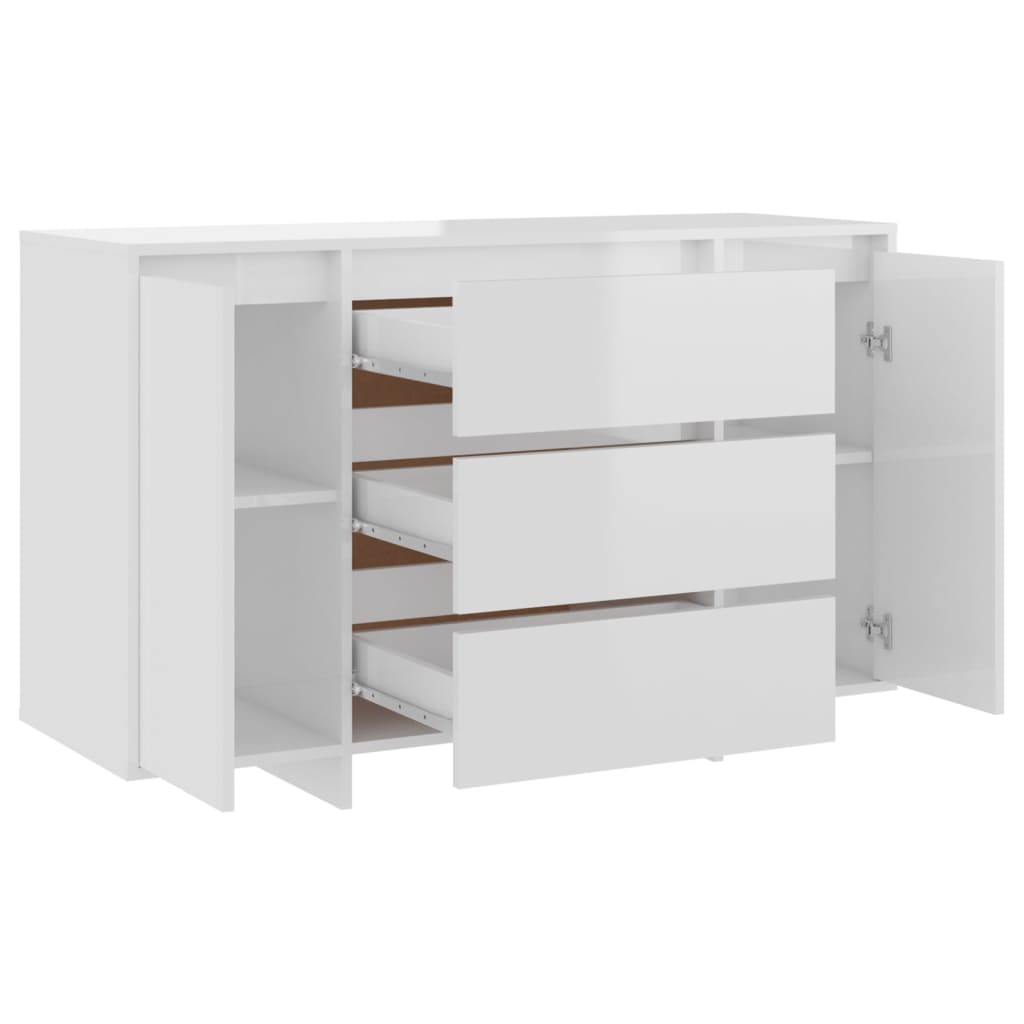 Skænk 3 skuffer højglans hvid 120x41x75cm træmateriale