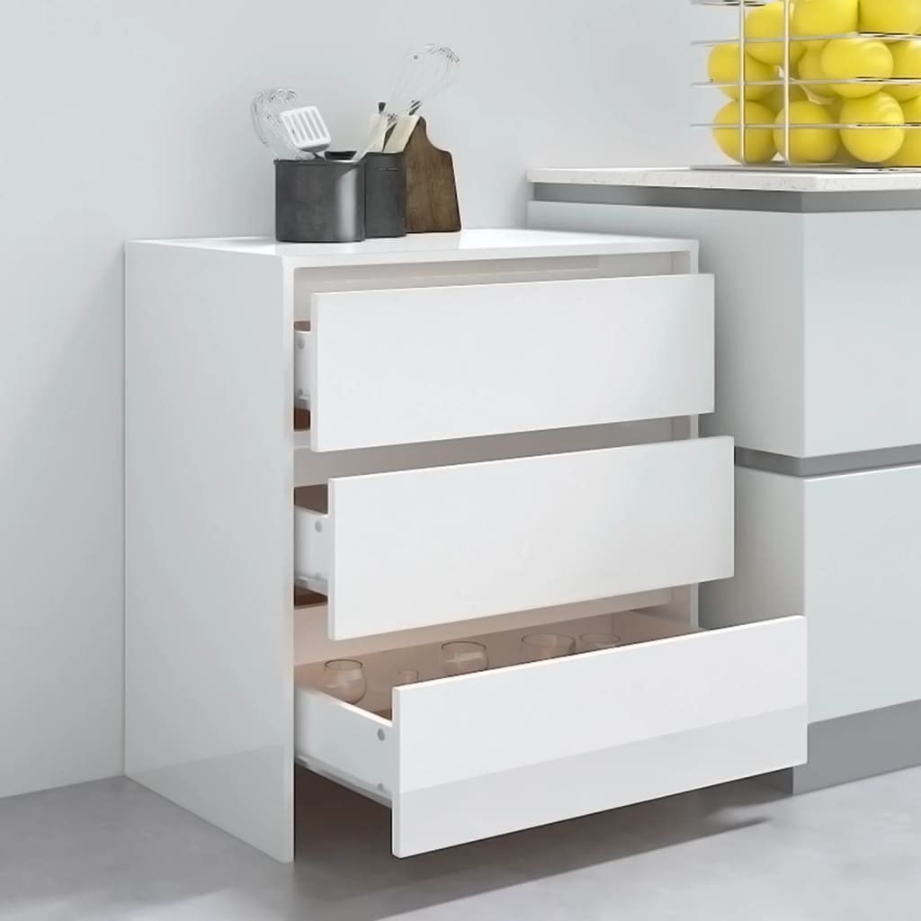 Skænk Højglans Hvid 70x41x75 cm Træmateriale