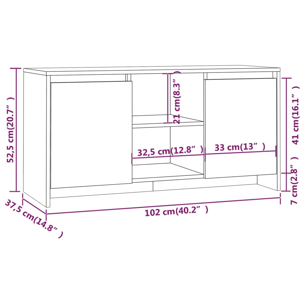 TV-skab Hvid 102x37,5x52,5 cm Træ Materiale