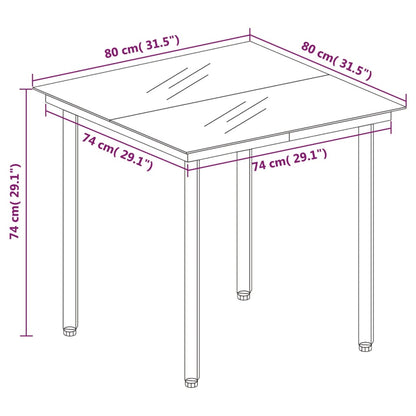 Garten-Esstisch Schwarz 80x80x74 cm Stahl und Glas