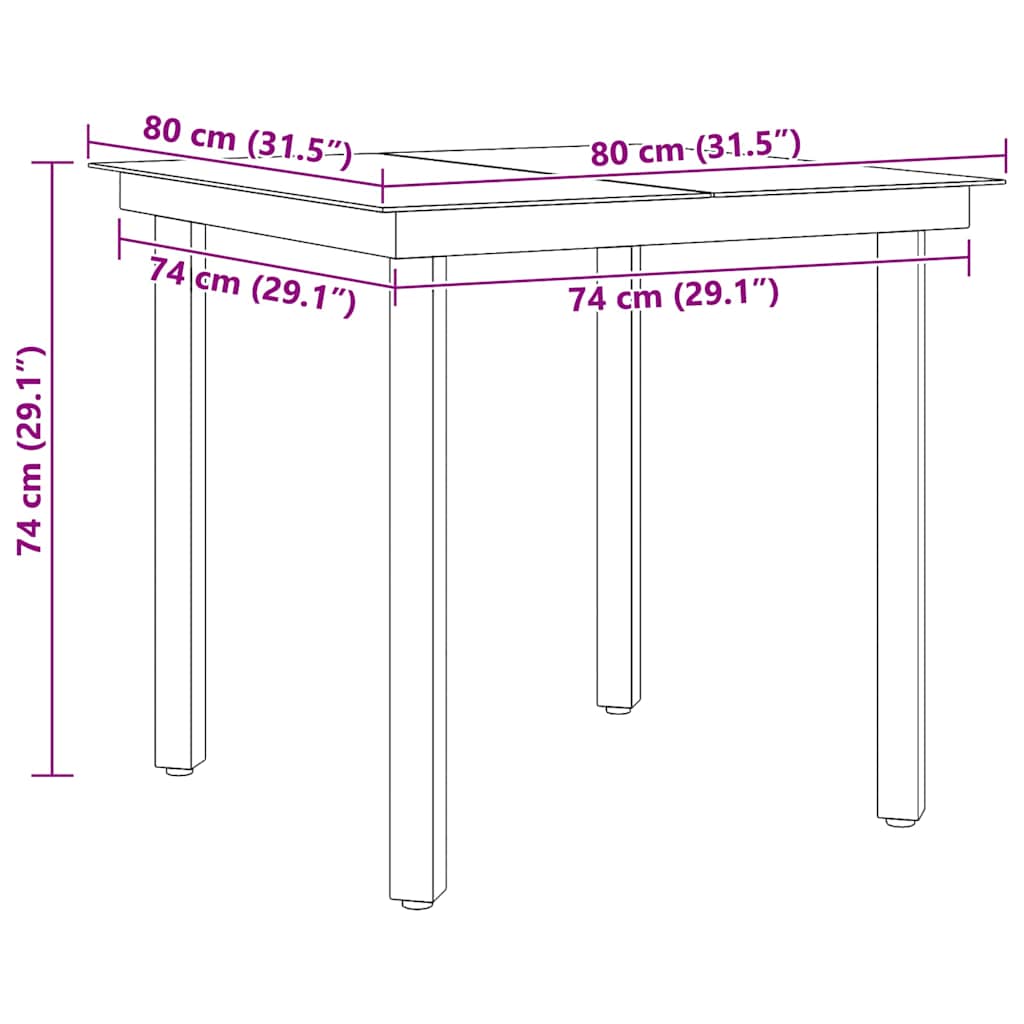 Garten-Esstisch Schwarz 80x80x74 cm Stahl und Glas