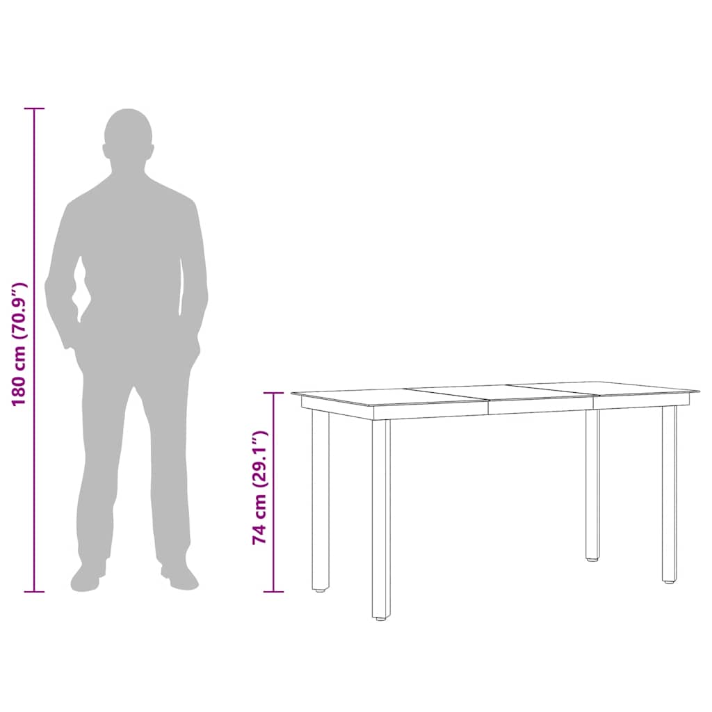 Garten-Esstisch Schwarz 140x70x74 cm Stahl und Glas