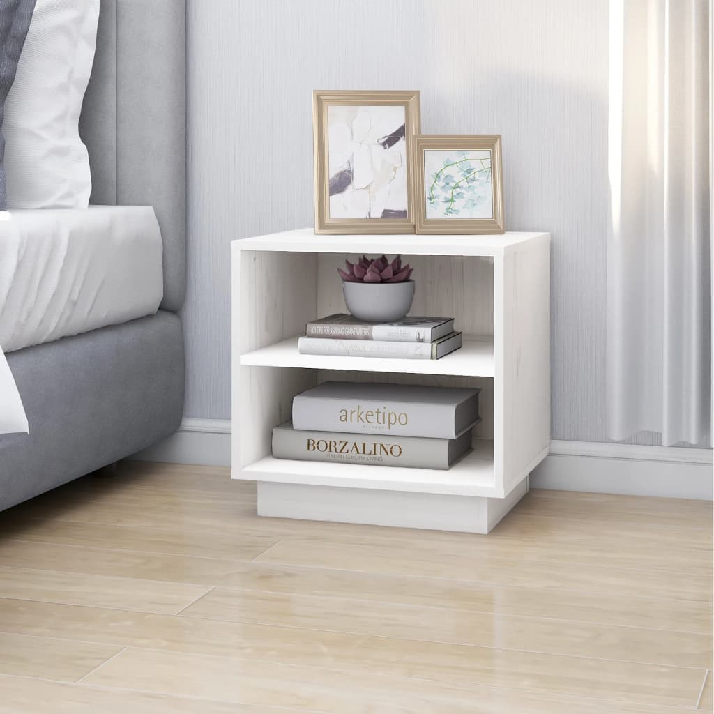 Sengebord Hvid 40x34x40 cm Massiv Fyr