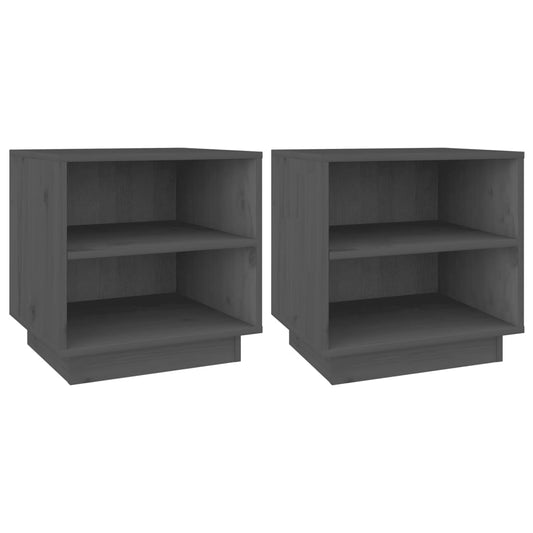 Nachttische 2 Stk. Grau 40x34x40 cm Massivholz Kiefer
