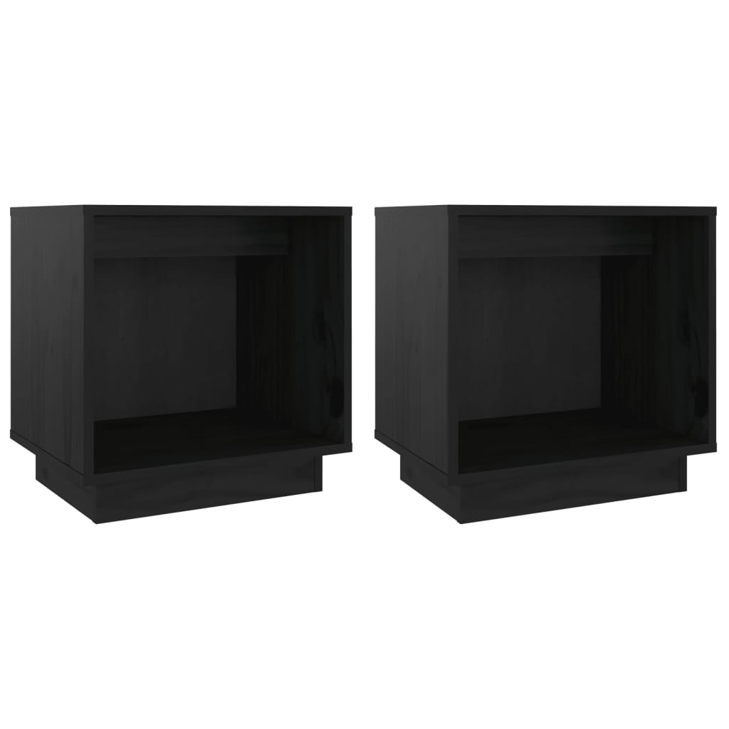 Nachttische 2 Stk. Schwarz 40x30x40 cm Massivholz Kiefer