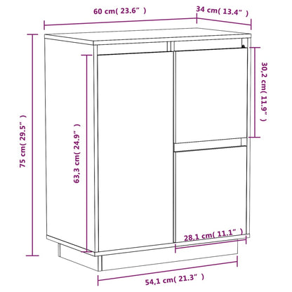 Skænk Hvid 60x34x75 cm Massiv Fyr