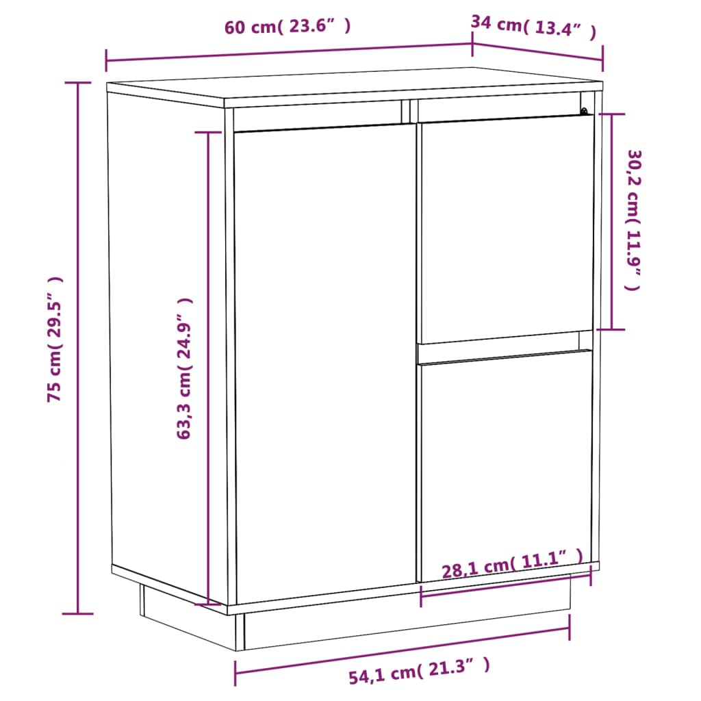 Skænk honningbrun 60x34x75 cm massiv fyrretræ
