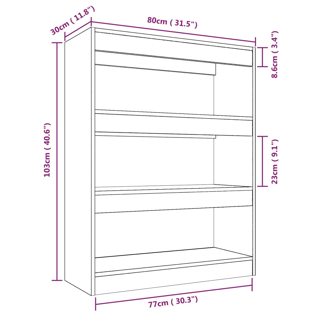 Bogreol/rumdeler Røget eg 80x30x103 cm Træmateriale