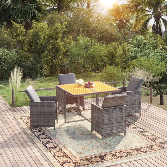 5-tlg. Garten-Essgruppe mit Kissen Poly Rattan Grau