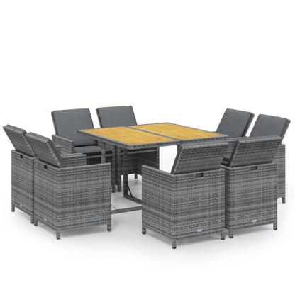 9-tlg. Garten-Essgruppe mit Kissen Poly Rattan Grau