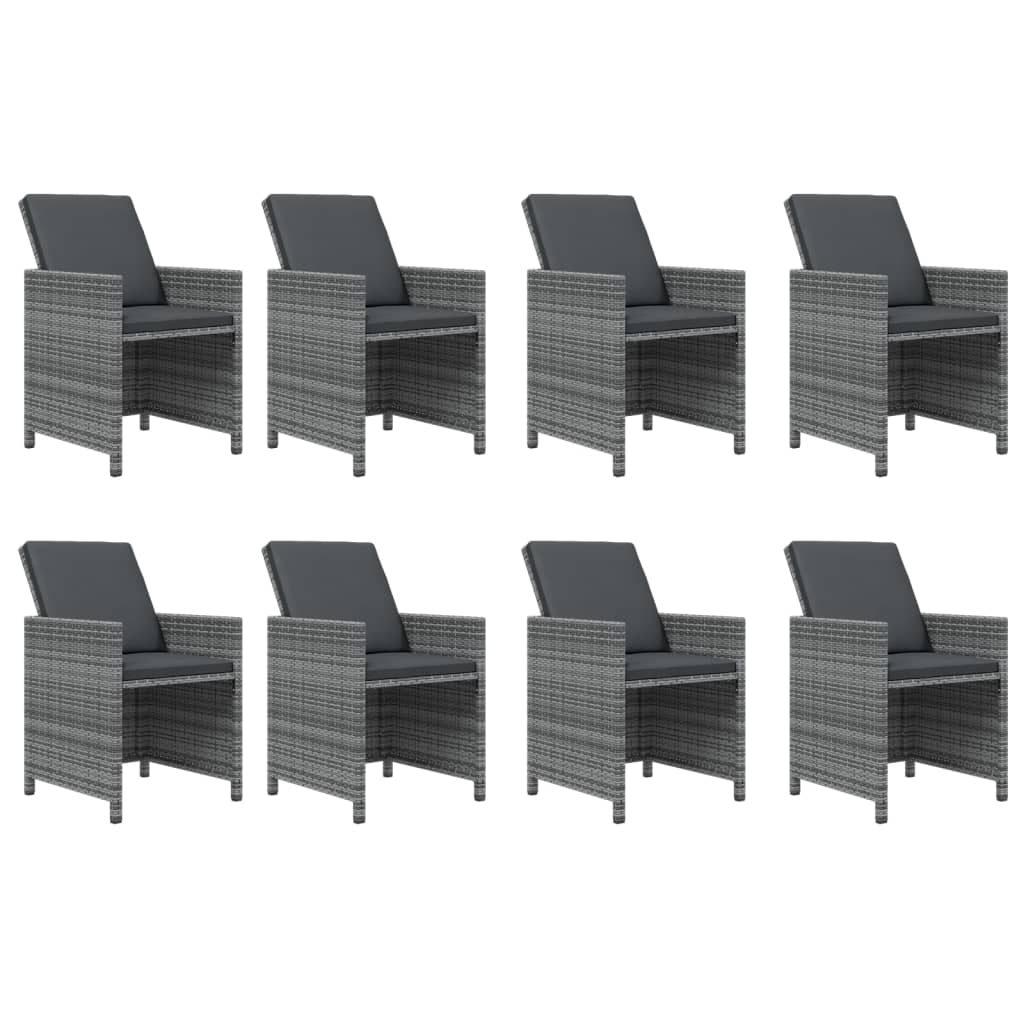 9-tlg. Garten-Essgruppe mit Kissen Poly Rattan Grau