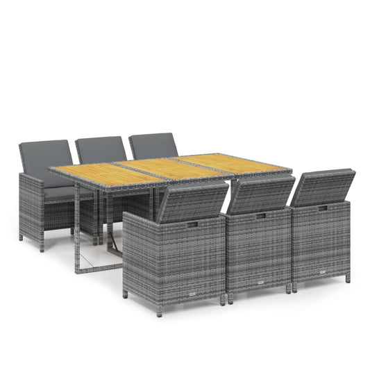 7-tlg. Garten-Essgruppe mit Kissen Poly Rattan Grau