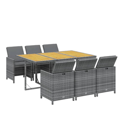 7-tlg. Garten-Essgruppe mit Kissen Poly Rattan Grau