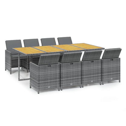 9-tlg. Garten-Essgruppe mit Auflagen Poly Rattan Grau