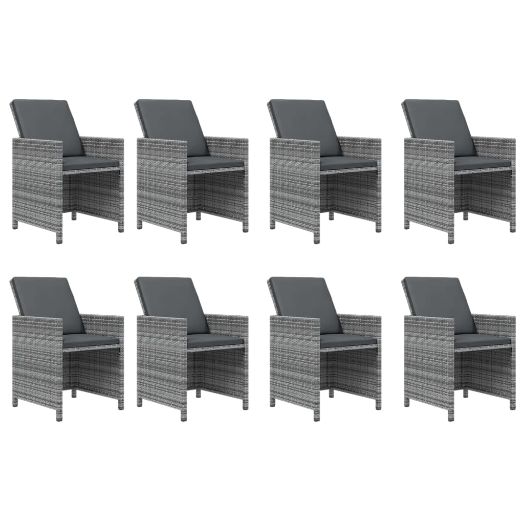 9-tlg. Garten-Essgruppe mit Auflagen Poly Rattan Grau
