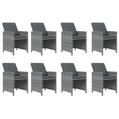 9-tlg. Garten-Essgruppe mit Auflagen Poly Rattan Grau