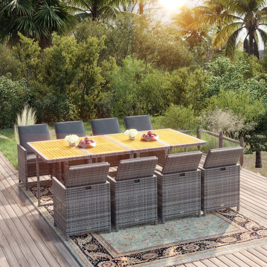 9-tlg. Garten-Essgruppe mit Auflagen Poly Rattan Grau