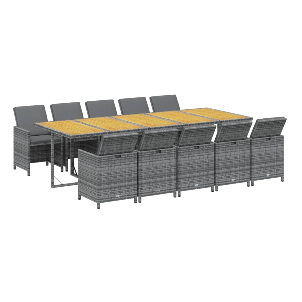 11-tlg. Garten-Essgruppe mit Auflagen Poly Rattan Grau