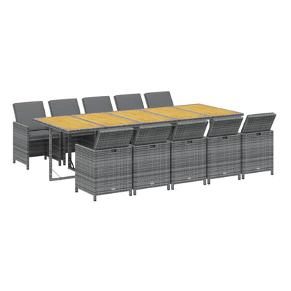 11-tlg. Garten-Essgruppe mit Auflagen Poly Rattan Grau