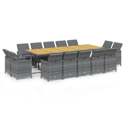 15-tlg. Garten-Essgruppe mit Auflagen Poly Rattan Grau
