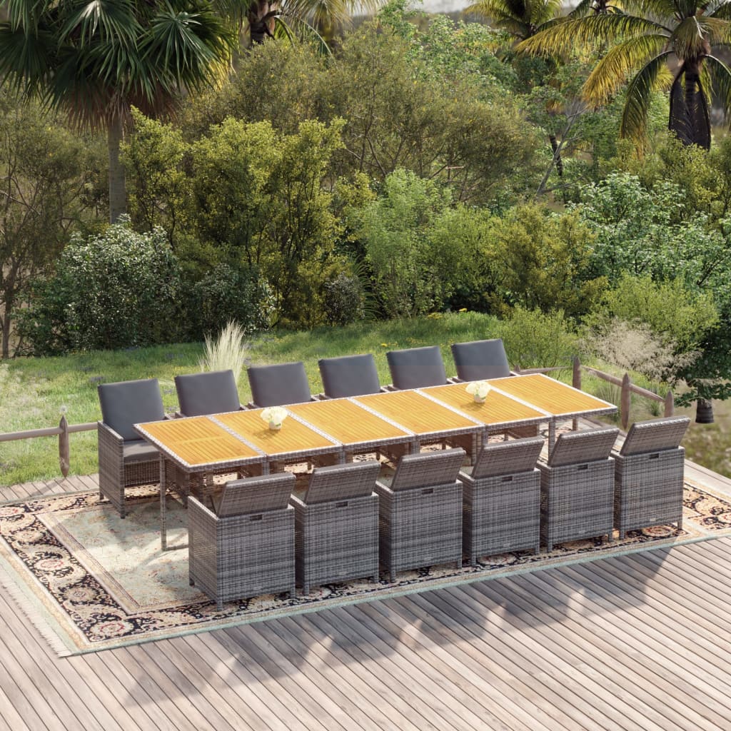 13-tlg. Garten-Essgruppe mit Kissen Poly Rattan Grau